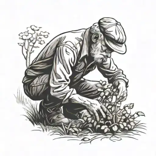 An Old Man With An Irish Cap Planting A Walnut Tree In A Field With Care