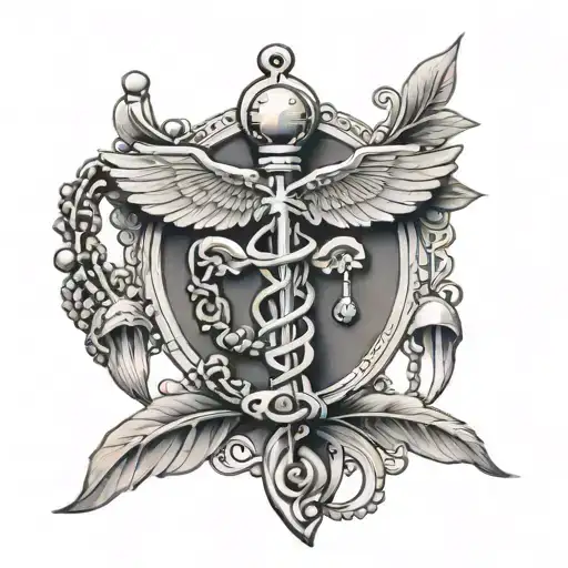 Caduceus With A Rosary Hanging