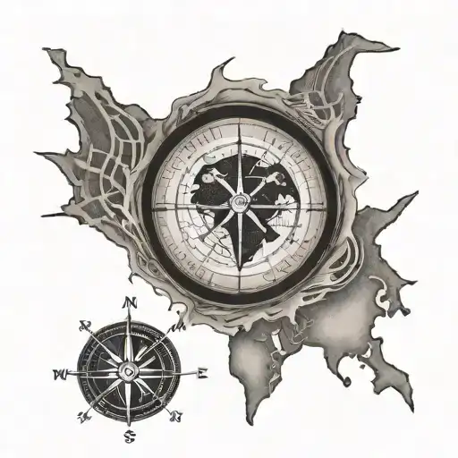 Map Of The World With A Compass Intertwined Within