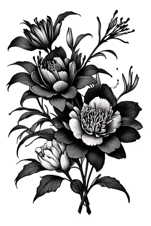 Red Spider Lily Flowers With Peony Flowers