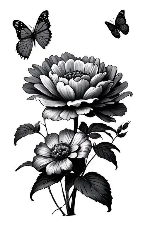 Flowers Growing And Butterflies