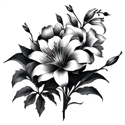 Oriental Style Red Spider Lily Flowers And Peony Flowers