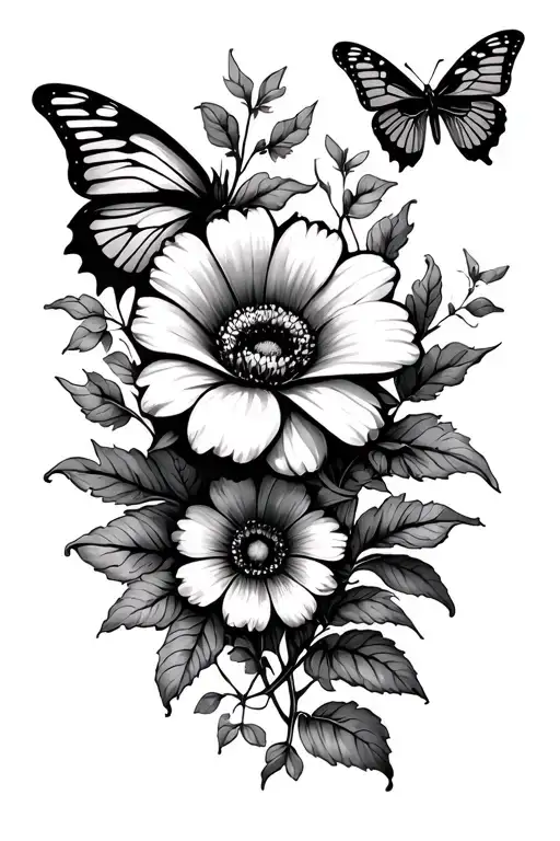 Flowers Growing And Butterflies