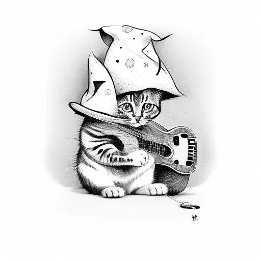 A Cat Wearing A Magical Hat Playing A Guitar
