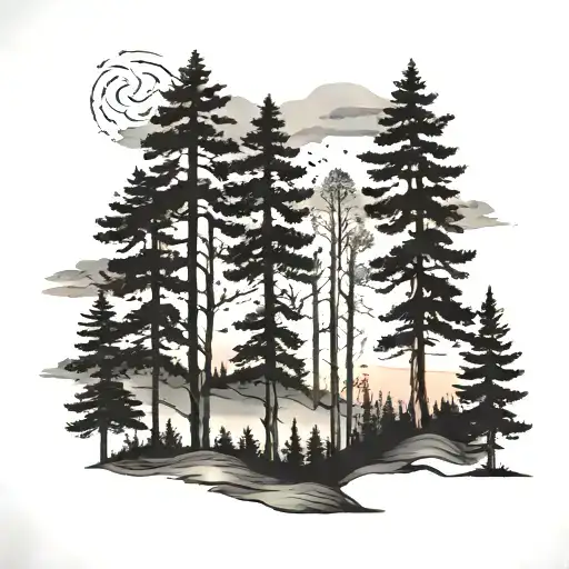 Forest Trees Colors Sunset