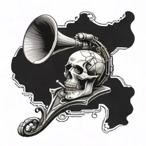 Skull Gramophone Sketch Style