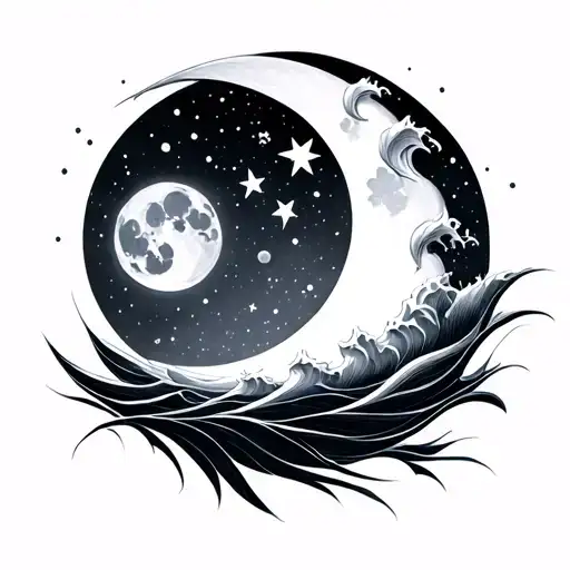 Waves Feminine' Stars Moon