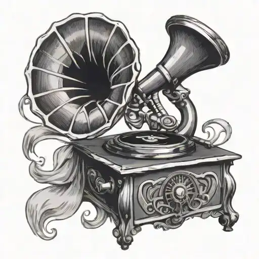 Skull Gramophone Sketch Style Design