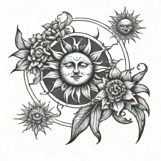 Flowers Sun Moon Surrounded