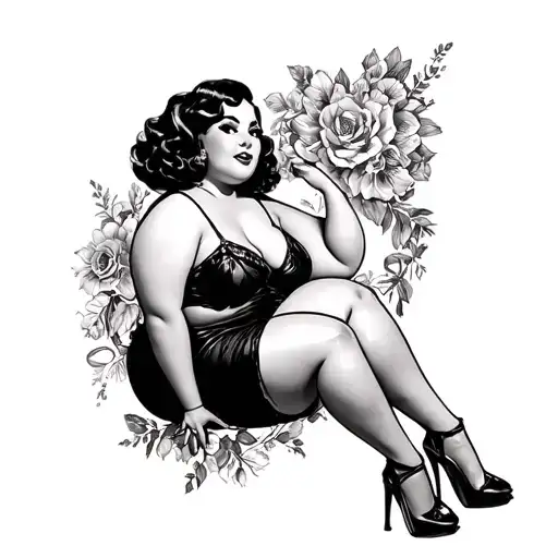 Black Chubby Pin Up Girl Sitting