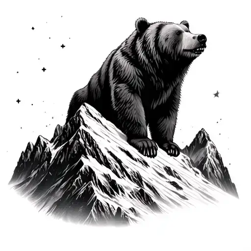 Space Over A Mountain Range With Grizzly Bear At The Base