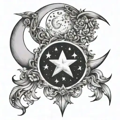 Moon And Star Couple Tattoo Design