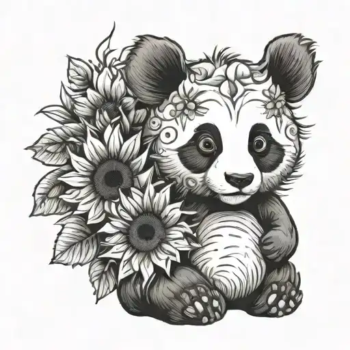 Sunflower Panda Bear