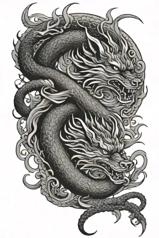 Chinese Dragon And Japanese Fox Curled