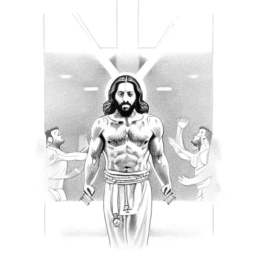 A Detailed Sketch Of Jesus Performing A Fitness Exercise