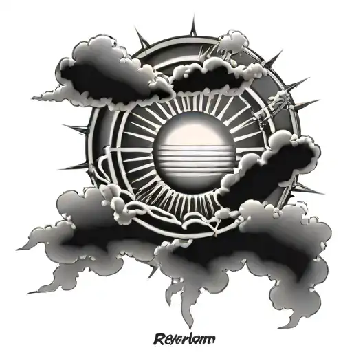 Rising Sun With Rays And Clouds