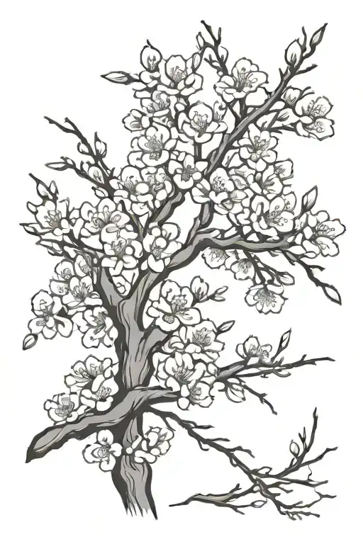 Cherry Blossom Tree Branch Simple Line