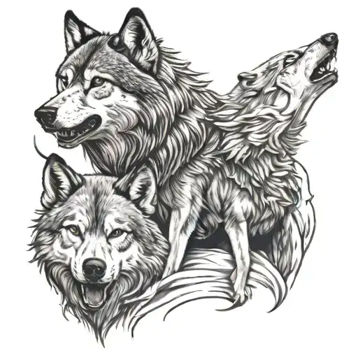 Angry Wolf With Partner & Cub