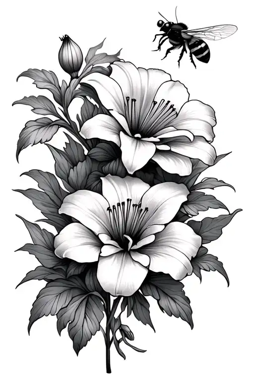 Carnations And Lily Flower With A Bee Flying