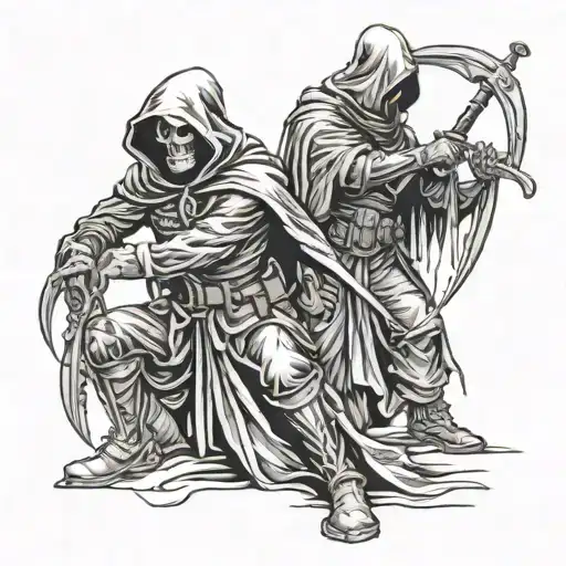 Grim Reaper And Soldier Kneeling