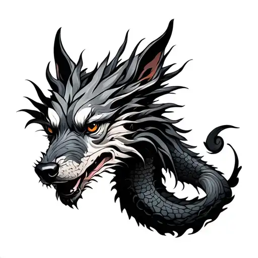 Dog And Wood Chiness Long Dragon