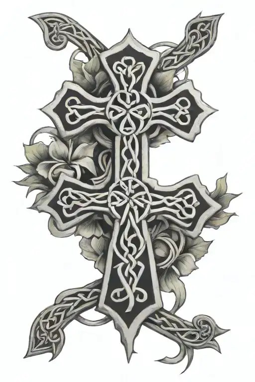 Celtic Cross And Shamrock Intertwined