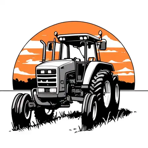 Cow Tractor Sunset Field Plowing