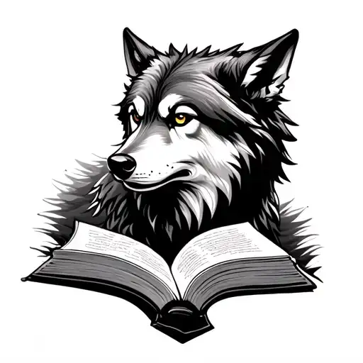 Wolf Head Profile Holding A Book