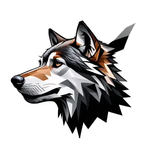 Wolf Head Profile Half Realistic Half Geometric Design Incorporating