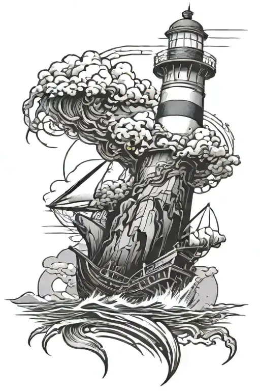 Lighthouse With Ship Wreck Below