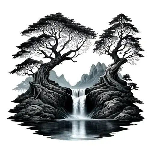 Celtic Tree And Waterfall