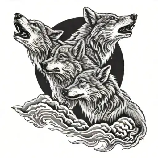 3 Headed Wolf Howling At The Moon