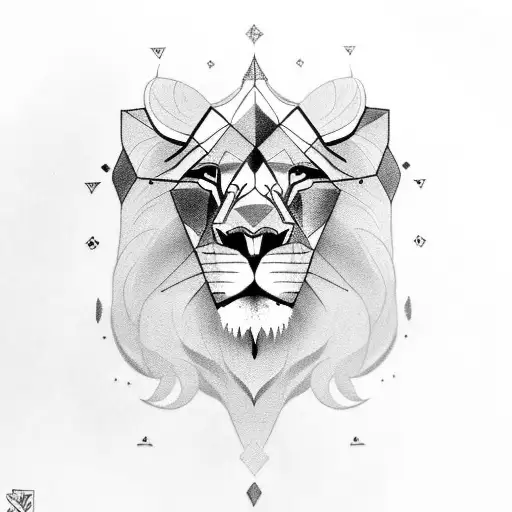 Lion On Left Shoulder With Full Sleve Of Geometric Design With Skull On Left Forearm