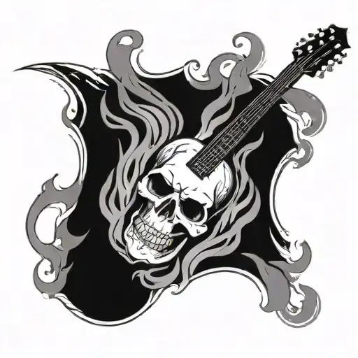 Skull In Flames With Heavy Metal Guitar