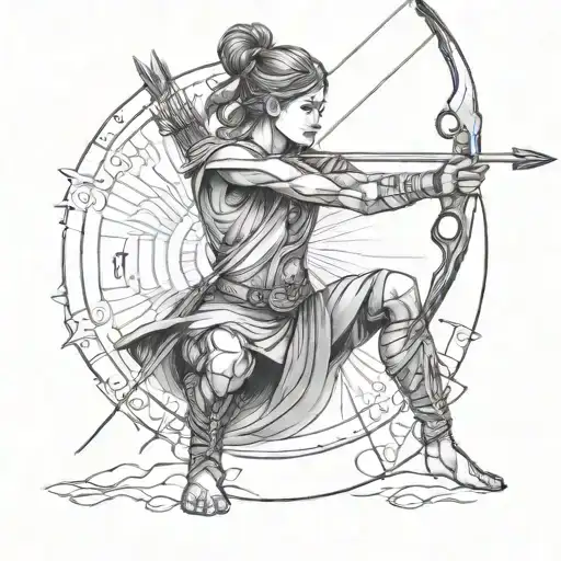 Kneeling Archer Shooting Arrow Overhead Linear