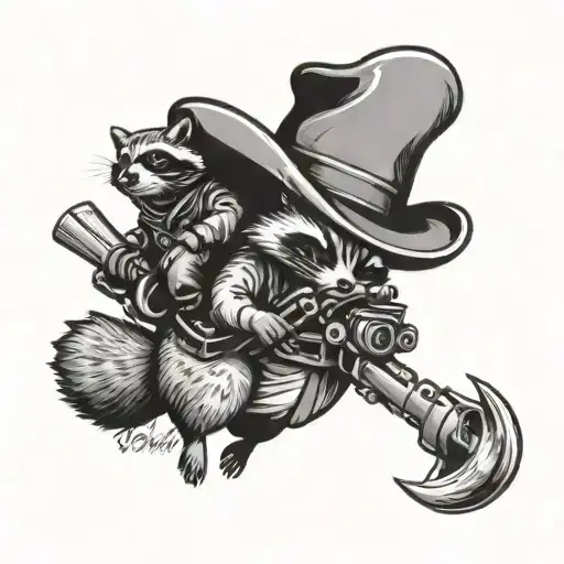 Cowboy Racoon Riding A Goose With A Rocket Launcher Being Fired