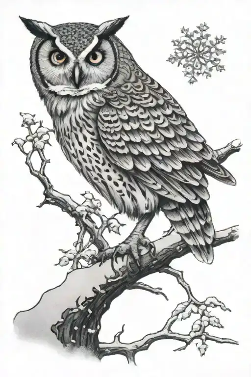An Owl Skeleton Standing On A Tree Limb Covered In Snow