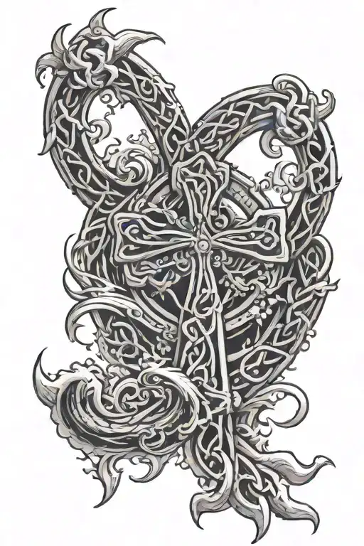 Raging Sea With Korrigans In Brittany With Ermine Triskel Celtic Cross