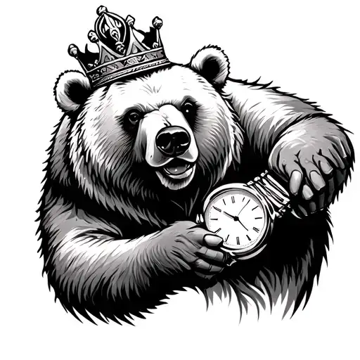 A Bear With A Crown On His Head Holds A Watch