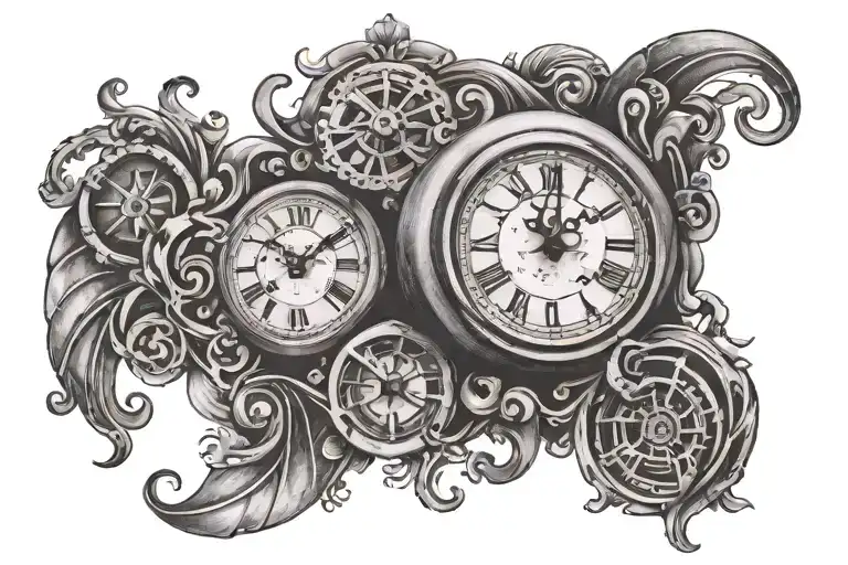 Old Clock And Name Tatto