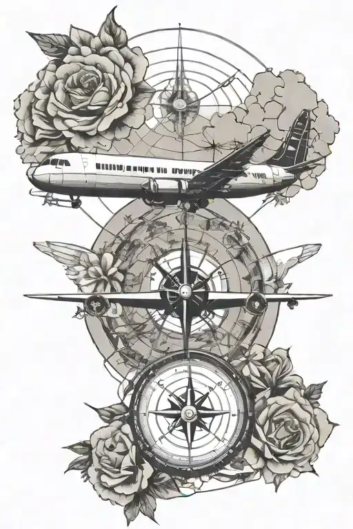 Plane Travel Map Grid Lines Flowers Compass