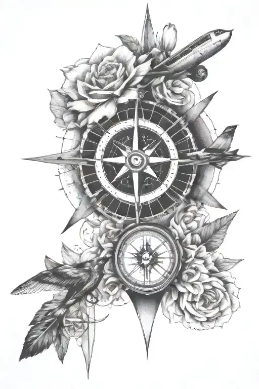 Plane Travel World Grid Lines Flowers Compass