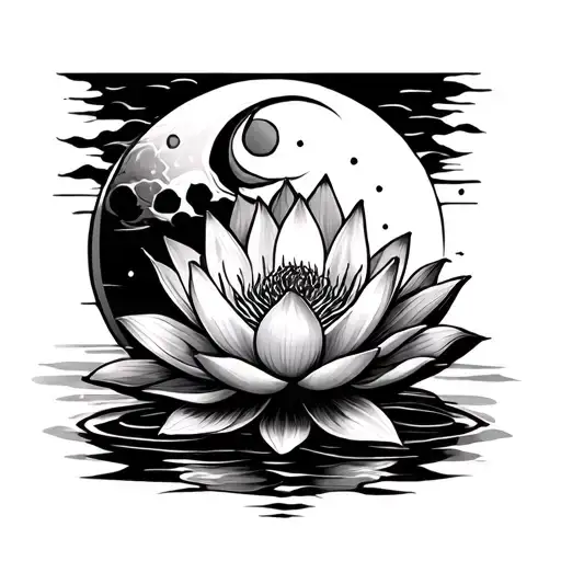 Lotus Flower And Moon