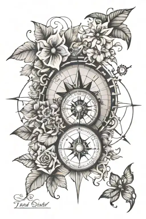 Travel World Grid Lines Flowers Light Gray Compass Vines