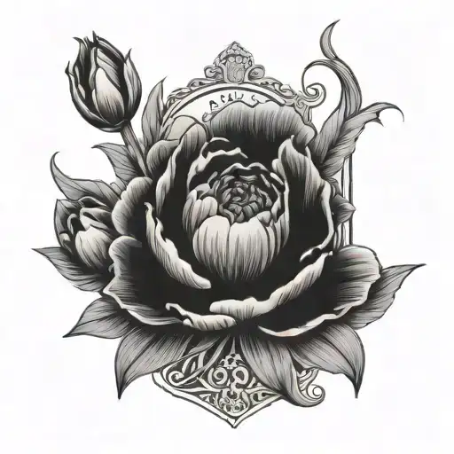 Tarot Card With Peony And Tulips And The Number 13