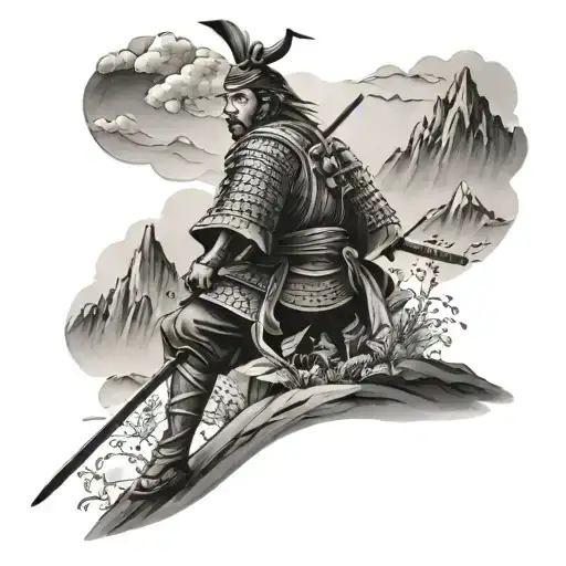 Samurai And Mountains Landscape