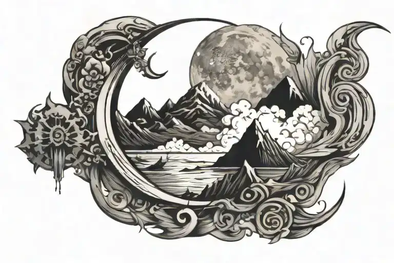 The Moon Combined With Four Elements