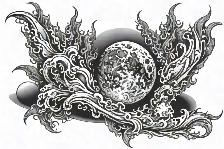 The Moon Surrounded By Fire And Water