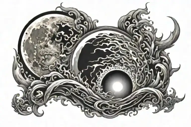 The Moon Surrounded By Fire And Water