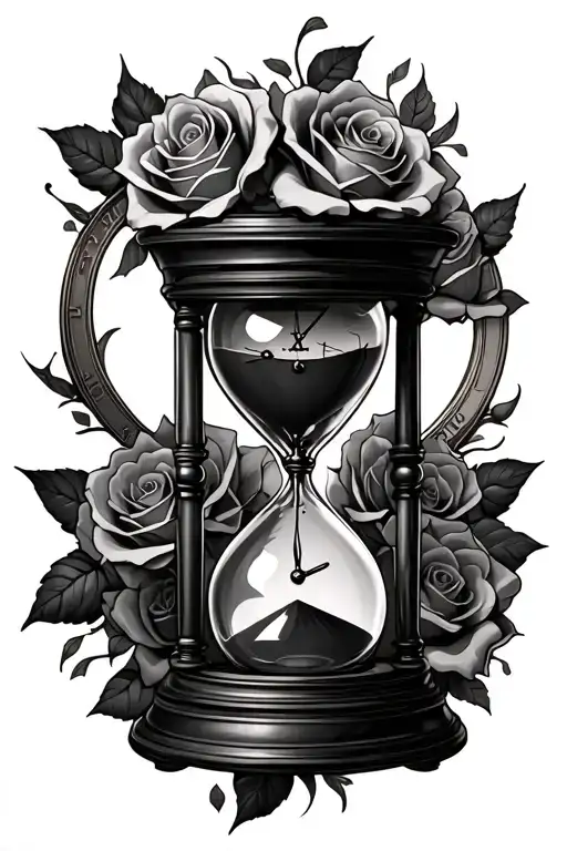Full Sleeve With Hourglass And Roses And Clock Face